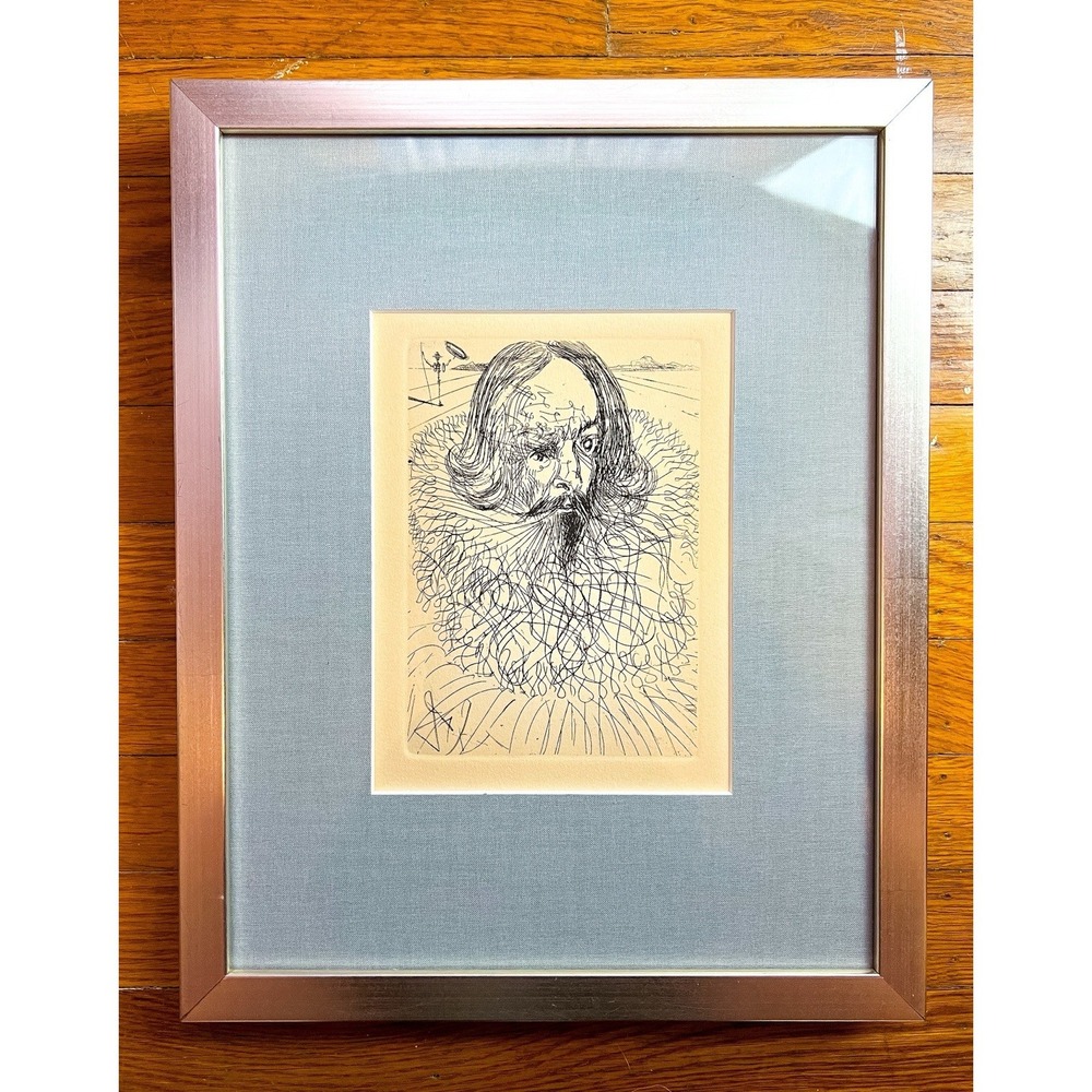 Framed Salvidor Dali Art Sketch Etching Cervantes Signed Collector's Guild Ltd